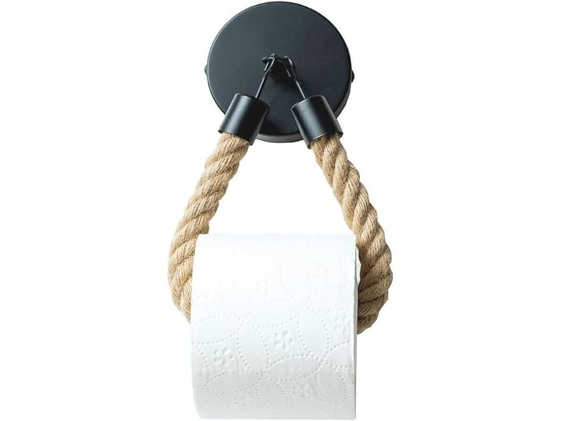  Porte-papier toilette et serviette corde chanvre noir. Idéal salle de bain et cuisine, support fixe et pratique. Design naturel et robuste.  - Conforama E
