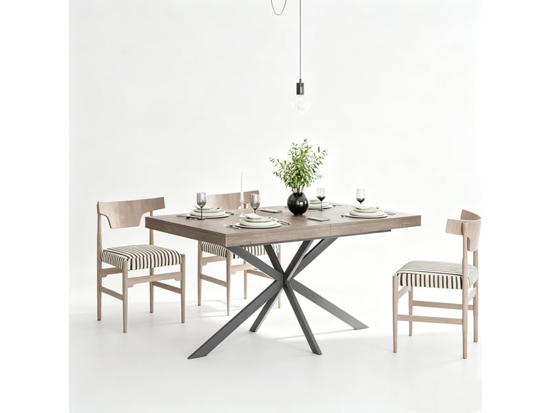 Table à manger extensible rectangulaire gris 140 à 180 cm pour 6 personnes - Conforama W