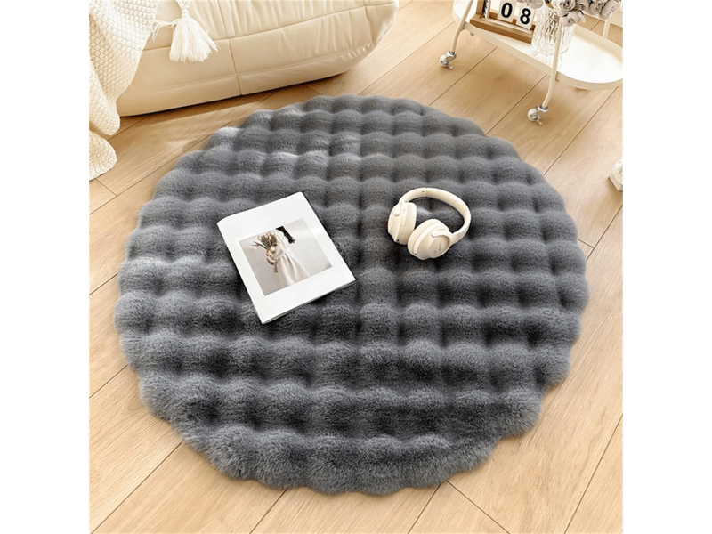  Tapis rond moelleux à poils longs pour salon,chambre à coucher,chambre d'enfants - tapis doux à pile courte absorbant l'eau, (gris foncé,100 cm)  - Conforama A