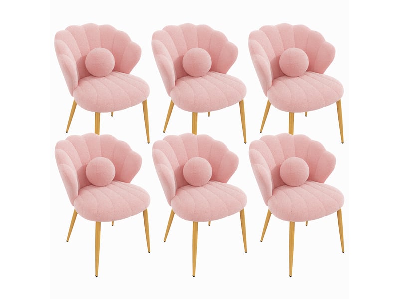  Lot de 6 fauteuils 60x62.5x83 cm tissu bouclé assise rembourrée dossier coquillage pieds en métal usage quotidien rose OPULERANE TRADING LTD - Conforama A