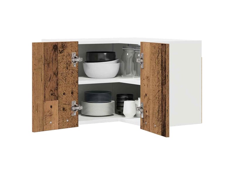  Meuble de rangement cuisine, armoire suspendue bois ancien et blanc 57x57x40cm  - Conforama C