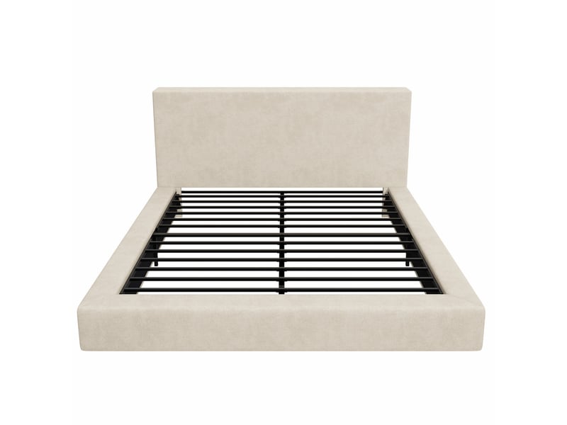  Lit double 160x200 cm，avec tête rembourrée, anti-dérapant, chenille, beige  - Conforama A