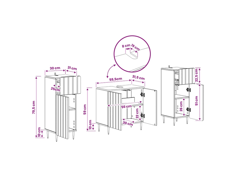  Ensemble de meuble de salle de bain 3 pièces zwolle noir cf63551  - Conforama E