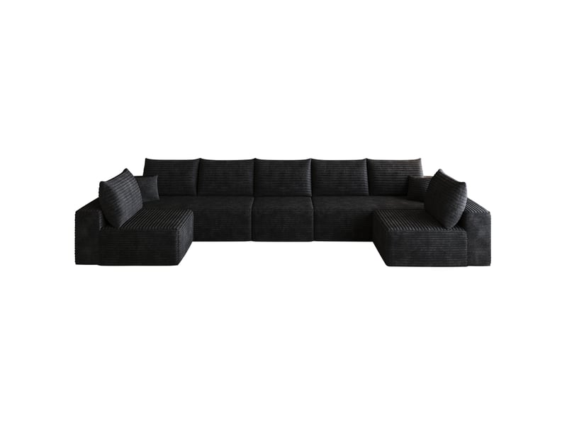 Canapé modulaire 7 places avec méridienne, assise profonde en velours côtelé noir, 422 × 165 × 83 cm  - Conforama A