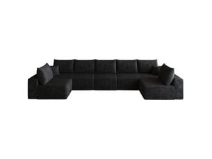 Canapé modulaire 7 places avec méridienne, assise profonde en velours côtelé noir, 422 × 165 × 83 cm