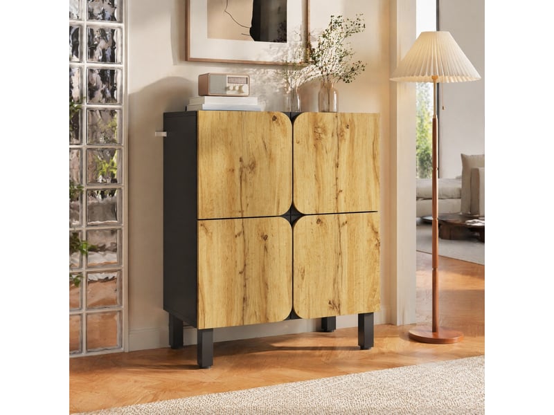  Meuble à chaussures 80x38,5x95 cm à 4 portes mdf noir et naturel  - Conforama B