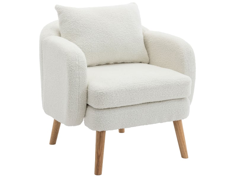Fauteuil rembourré avec coussin lombaire, assise épaisse 14 cm et structure robuste en teddy blanc 71 × 72 × 71 cm - Conforama A