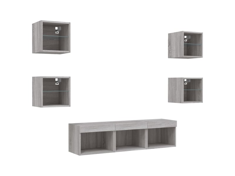  Unités murales tv avec led 7 pcs gris sonoma bois d'ingénierie  - Conforama E