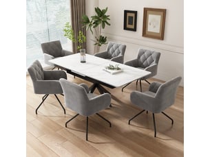 Lot de 6 chaises de salle à manger,avec accoudoirs,velours,gris clair