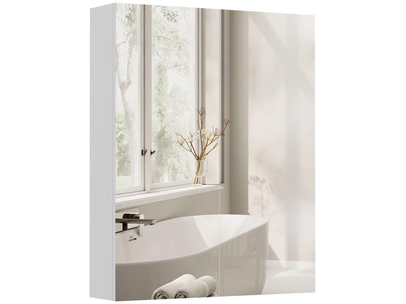  Armoire avec miroir en bois rangement salle de bain fermeture porte tampon mdf  - Conforama B