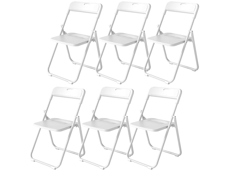 Lot de 6 chaises pliantes portables en plastique et acier, dossier incurvé, assise concave, 48,5 x 47 x 75 cm, blanc  - Conforama B