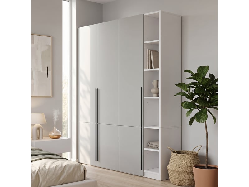 Armoire penderie 160 x 50 x 200 cm - porte pantalons coulissant - 14 compartiments de rangement - 2 barres de penderie - gris  - Conforama C