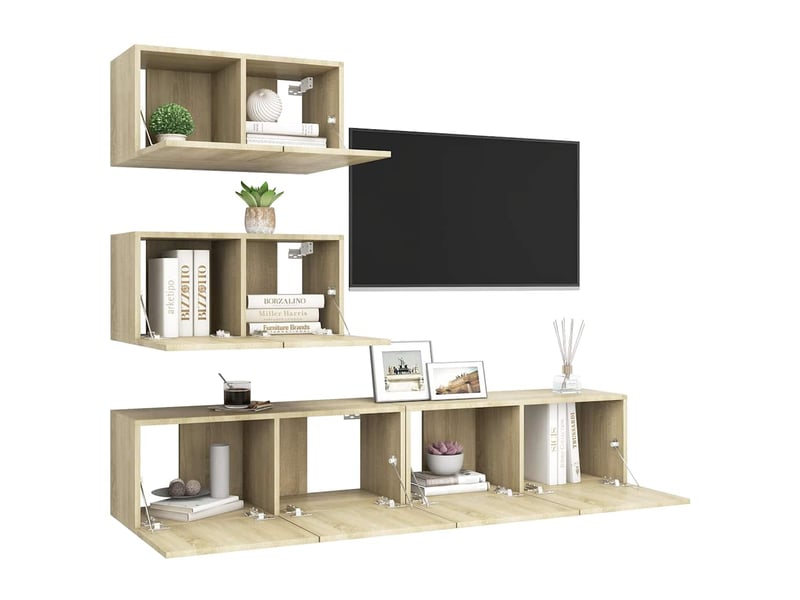  Ensemble de meubles tv 4 pcs chêne sonoma bois d'ingénierie shl20495  - Conforama E