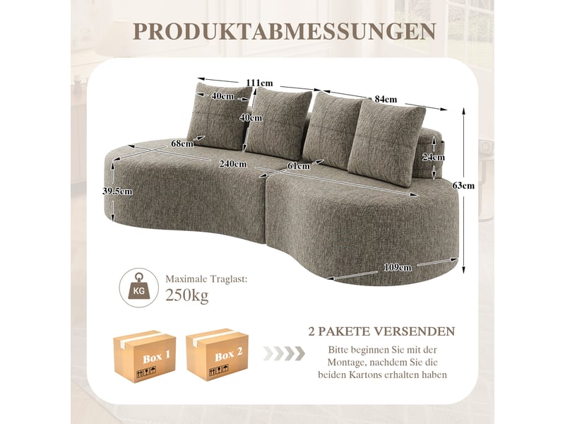 Canapé droit fixe 4 places lin kaki canapé compressible - Conforama C