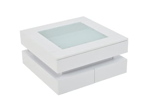Table basse 70x70x35 cm led 3 tiroirs panneau de particules blanc