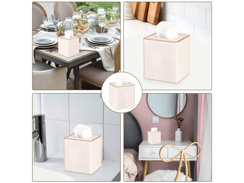  Boîte à mouchoirs carrée en lin avec ligne dorée décorative – support cube pour papier de soie, housse de mouchoirs  - Conforama B