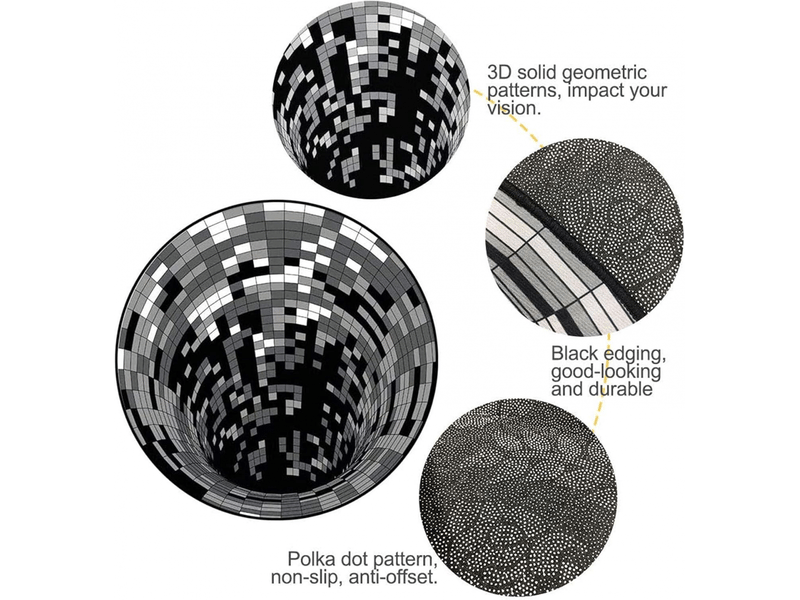  Tapis illusion rond illusion visuelle 3d tapis antidérapant noir blanc tapis de vision stéréo tapis rond tapis, 140x140cm SZPB561962JJZJ - Conforama E