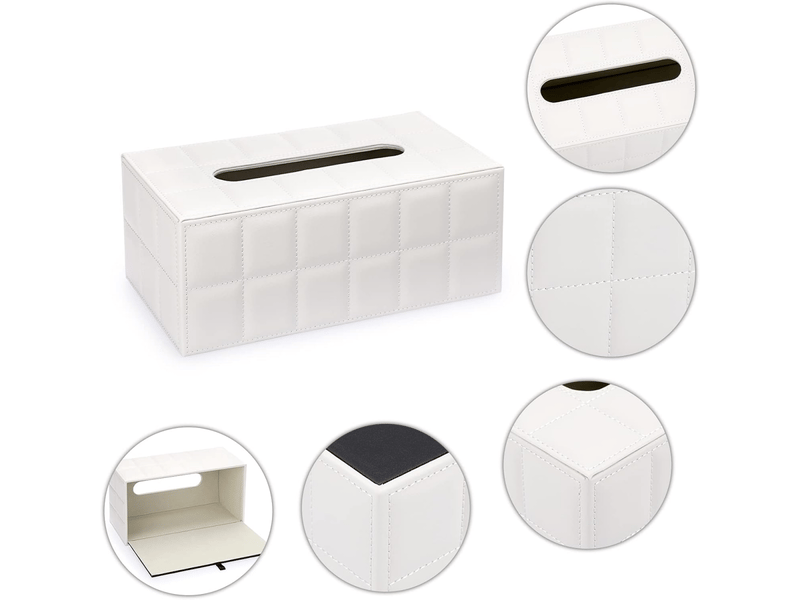  Boîte à mouchoirs rectangulaire en cuir pu - décoration élégante et raffinée - blanc  - Conforama C