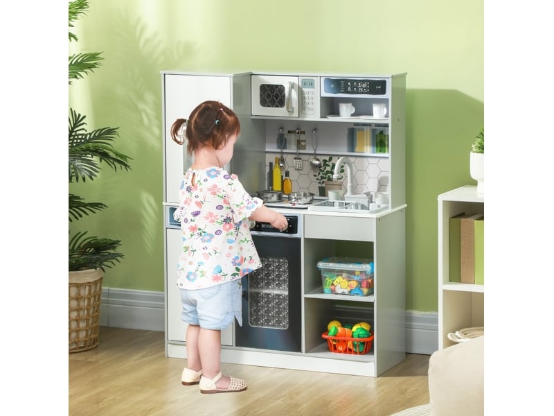 Cuisine enfant interactive 80 x 29,7 x 100,9 cm – blanche – eau, lumière, sons et accessoires de cuisine - Conforama B