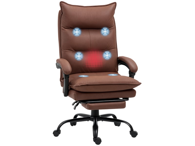 Fauteuil de bureau massant chauffant à hauteur réglable dossier inclinable 66x74x121.5 cm marron - Conforama A
