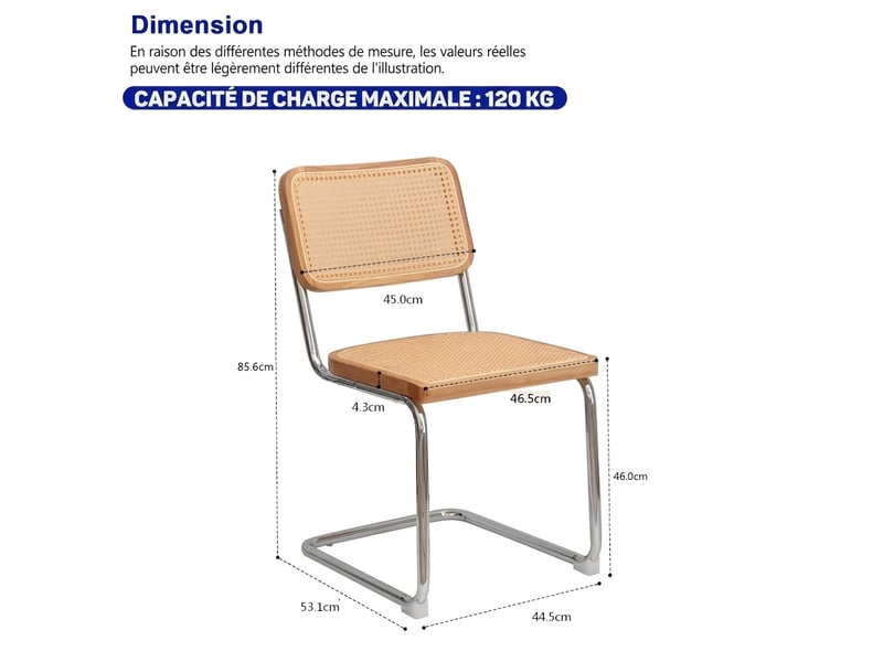  Lot de 2 chaises de salle à manger en rotin et velours avec pieds en métal chromé, style moderne  - Conforama C