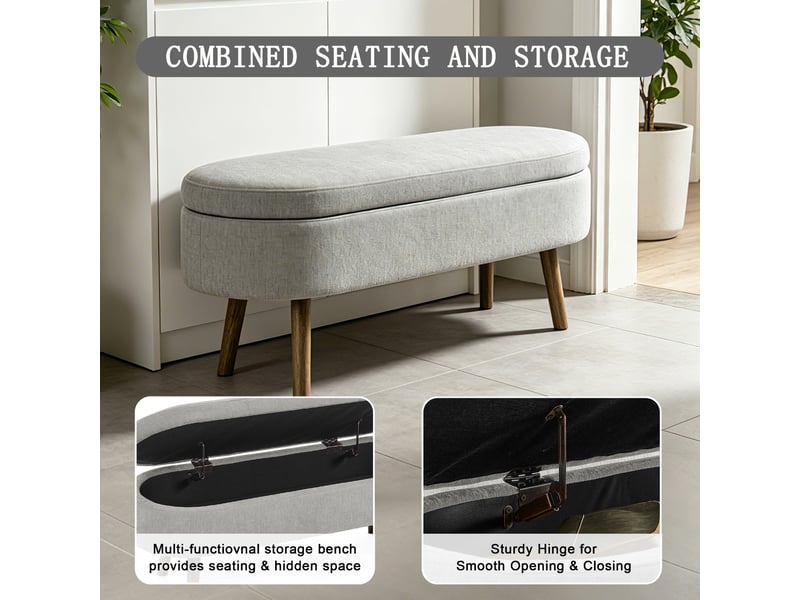  Banc coffre de rangement ovale en chenille gris 110 x 40 x 42 cm W3358P451515 - Conforama D