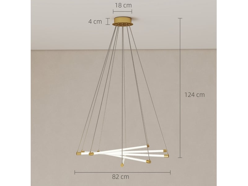  Suspension led 82x124 cm 50w 5 tubes lumineux réglables métal or+blanc  - Conforama E