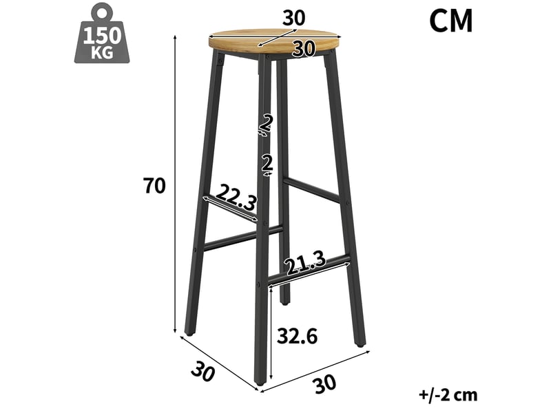  Tabourets de bar lot de 2 avec repose-pieds - lpospi - pieds réglables, 30 × 30 × 70 cm, métal, noir  - Conforama D