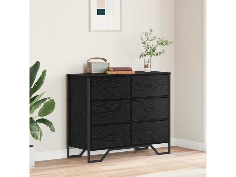  Commode chambre adulte, armoire à tiroirs 6-tiroir chêne noir 91x35,5x74,5 cm  - Conforama B