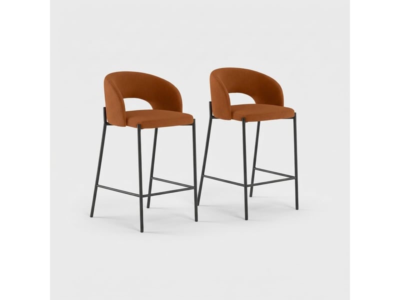 Lot de 2 tabourets de cuisine en tissu et métal avec repose-pieds nia - orange  - Conforama A
