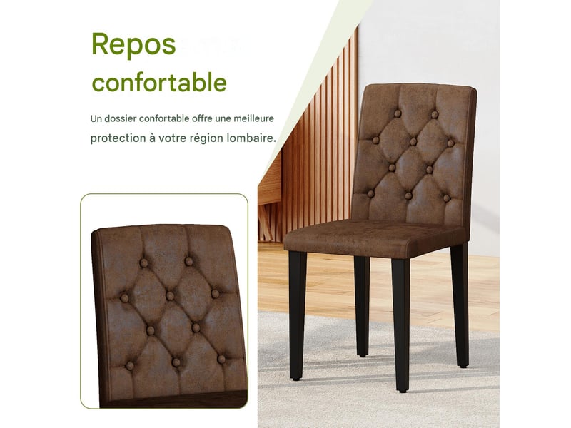  Lot de 4 chaises de salle à manger en tissu brun, pieds en métal noir W3658P405579 - Conforama D