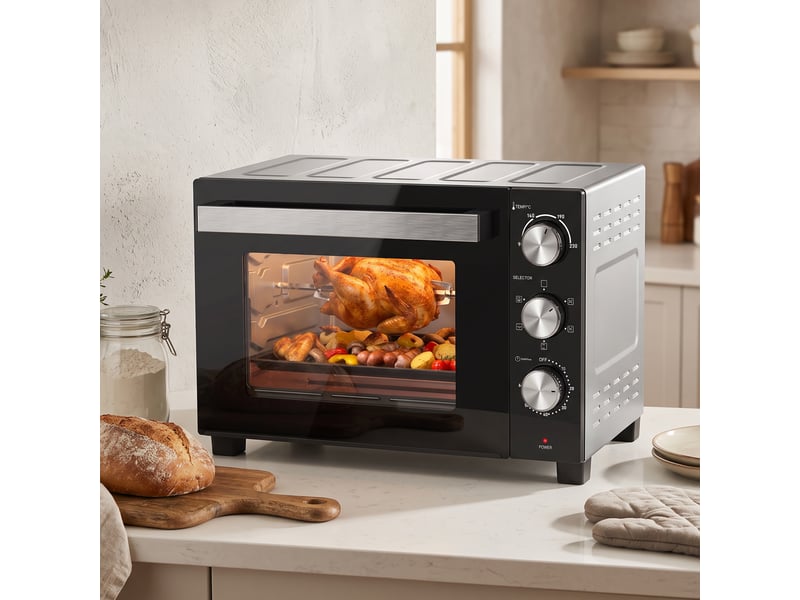  Mini four électrique 36 l à chaleur tournante avec tournebroche, 1500 w, argenté  - Conforama B
