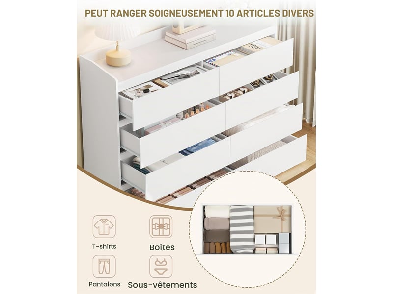  Commode 40 x 120 x 108 cm 8 tiroirs rambarde blanc, salon, chambre  - Conforama D