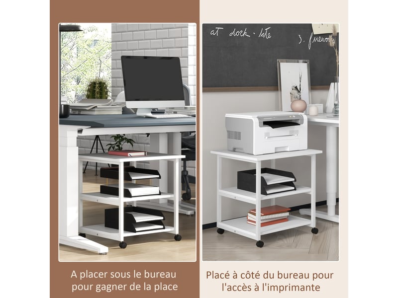  Support d'imprimante desserte de rangement 3 niveaux étagères mobile sur 50l x 50l x 52,5h cm roulettes  - Conforama R