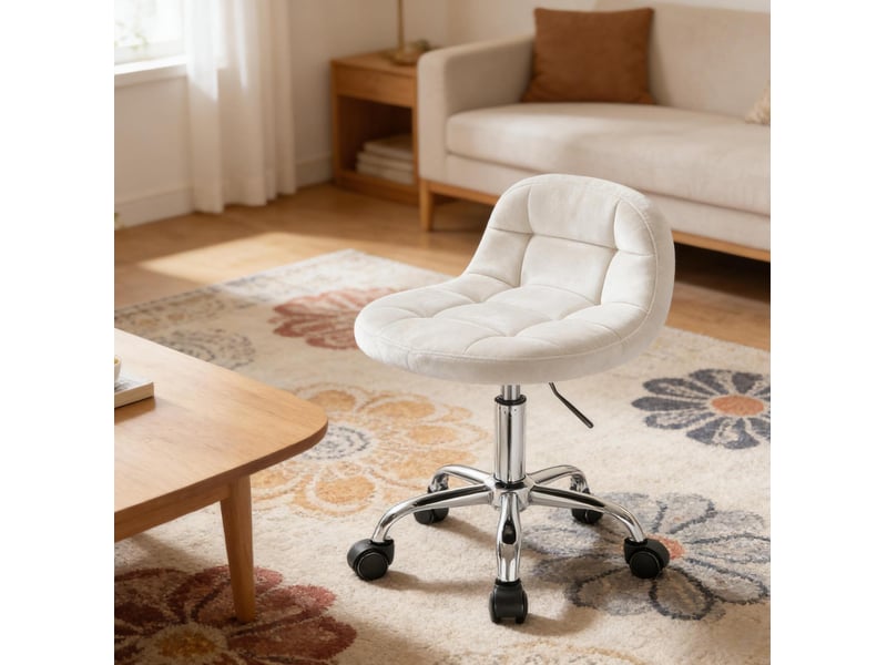  Chaise de bureau pivotante réglable en hauteur 38 x 31 cm – beige crème – velours, mousse et métal  - Conforama D