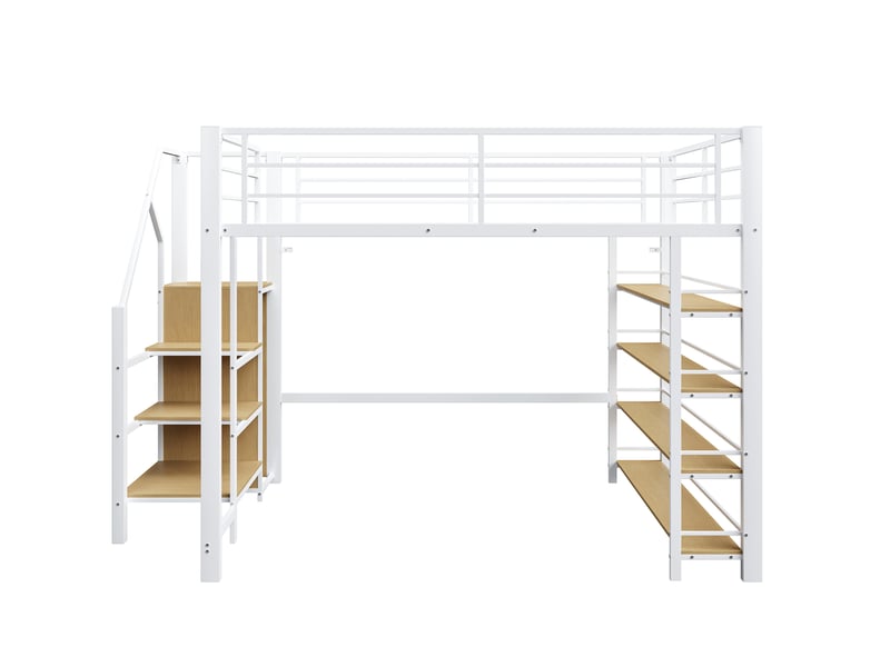 Lit mezzanine enfant 140x200 cm – blanc – escalier à tiroirs, rangements et penderie – sans matelas - Conforama D