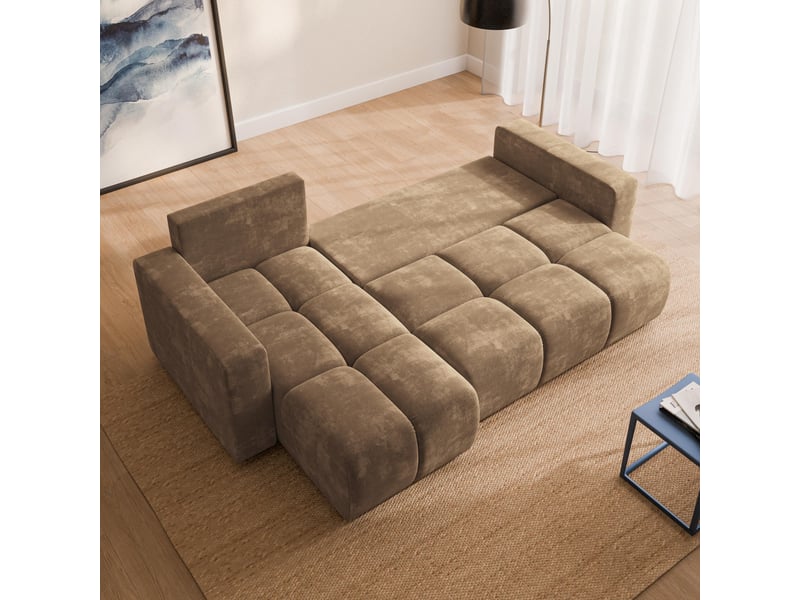 Canapé d'angle ramil, tissu chenille beige - Conforama D