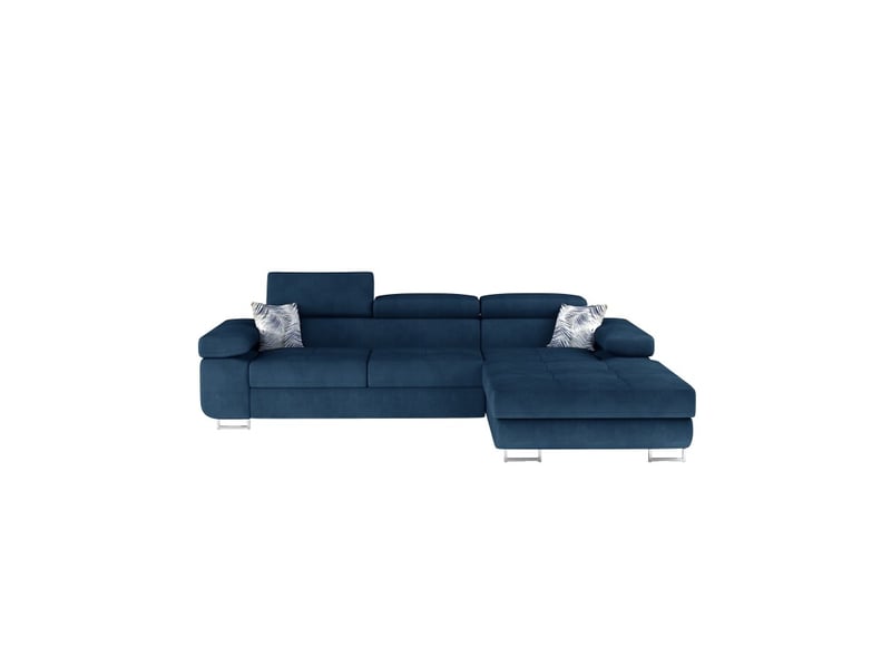 Canapé d'angle convertible amanda bleu foncé en tissu tramé fin avec coffre - Conforama A