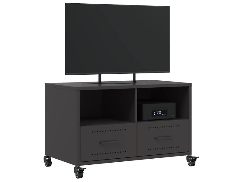  Meuble tv - banc tv - meuble de rangement noir 68x39x43,5 cm acier  - Conforama D