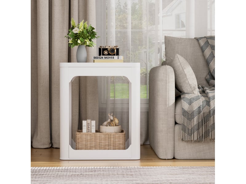 Table de chevet lot de 2 avec 2 niveaux de rangement, bords arrondis, style épuré, en mdf blanc pour chambre et salon - Conforama B