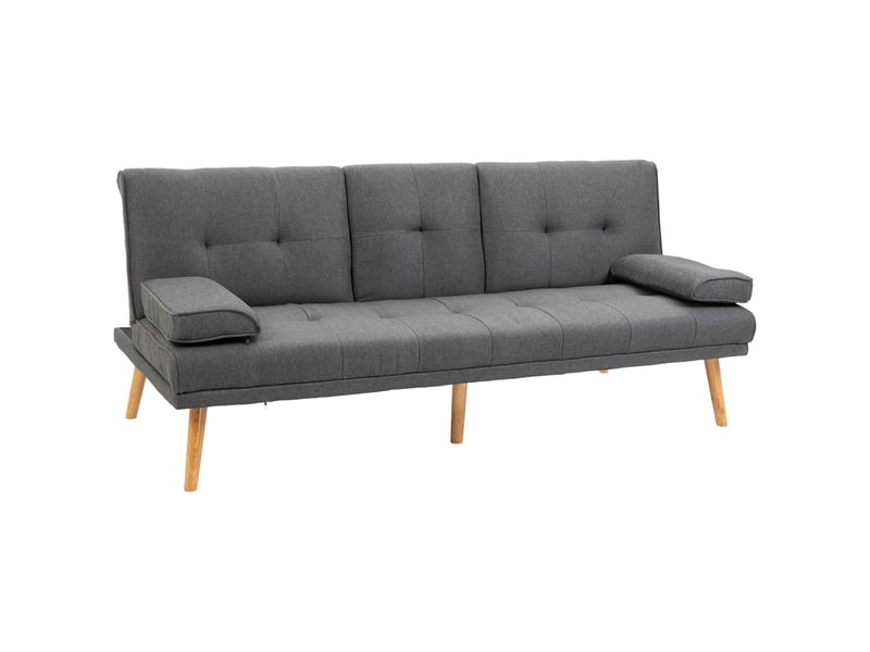  Canapé 3 places convertible avec table pliante et porte-gobelets – design scandinave gris foncé, capacité 250 kg  - Conforama A