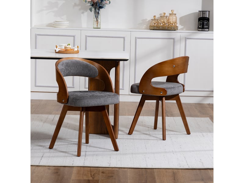  Chaise de salle à manger pivotante avec dossier ergonomique et assise rembourrée en lin gris  - Conforama D