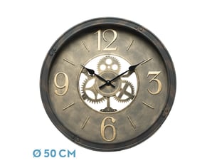 Horloge murale fabrilamp torrox 50 x 50 cm cuir engrenages mobiles