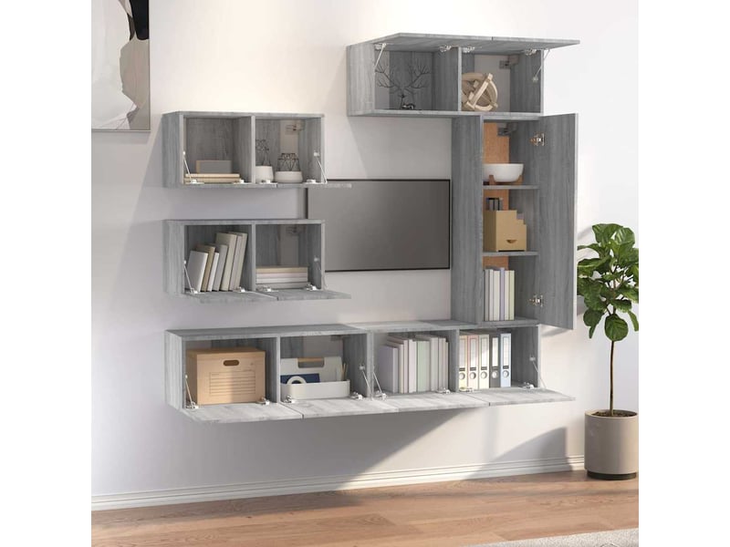  Ensemble de meubles tv 6 pcs sonoma gris bois d'ingénierie shl56240  - Conforama C