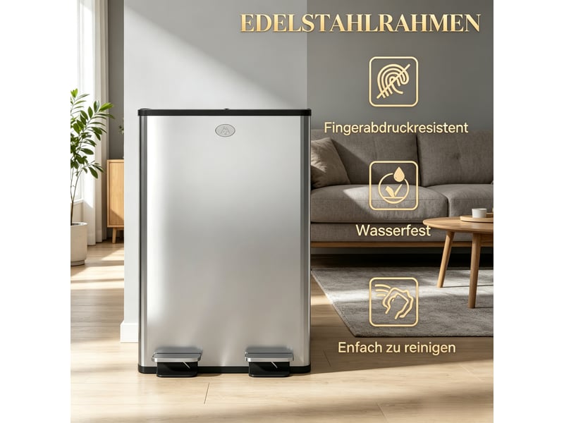 Poubelle tri sélectif - poubelle double de tri sélectif pour la cuisine, 2 x 28 l, couvercle à fermeture amortie, argent - Conforama D