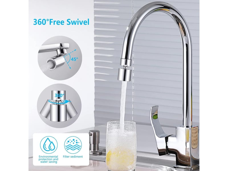  Aérateurs de robinet rotatifs 360°, aérateur de robinet économiseur d'eau avec 2 modes, buse de robinet de cuisine réglable, filtre à bulles  - Conforama C