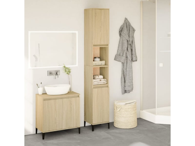  Meuble salle de bain rangement, commode chêne sonoma 30x30x190 cm  - Conforama B