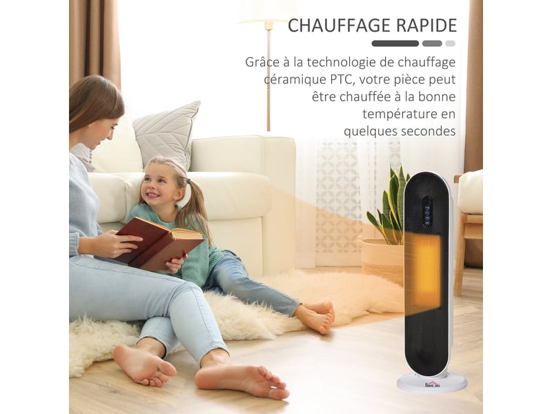  Chauffage soufflant oscillant 12002000 w - mini radiateur céramique ptc - télécommande incluse - chauffage d'appoint  - Conforama E