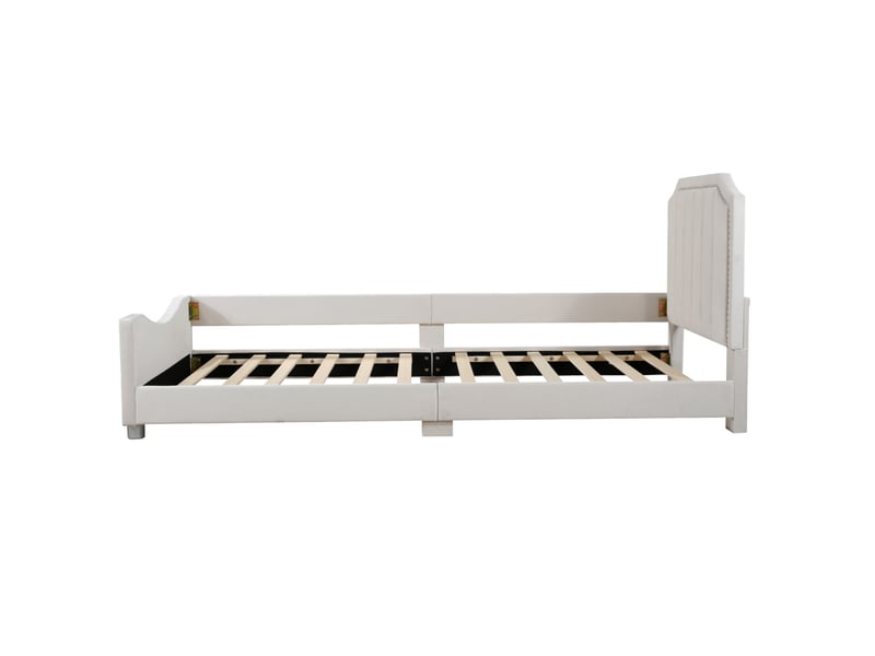  Lit rembourré tcqpz 90 x 200 cm avec tête et pied de lit flanelle mdf métal beige  - Conforama D