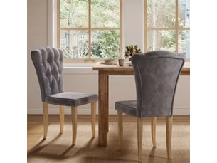 Lot de 2 chaises salle à manger,chaises de cuisine, dossier clouté,pieds en bois,rembourrée,50x47x99 cm,velours,gris